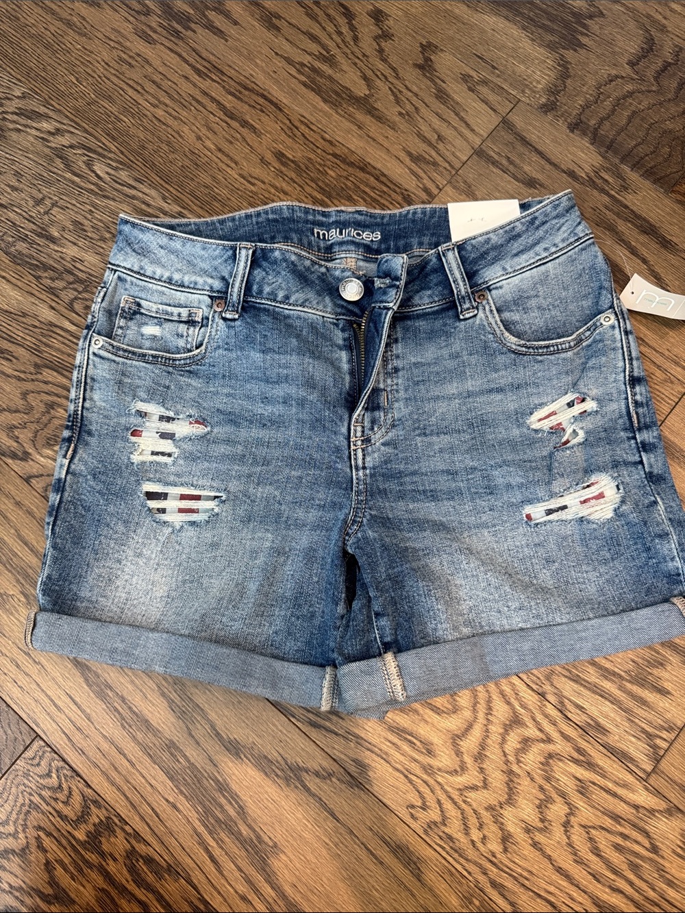 Maurices Blue Distressed Roll-Cuff Denim Shorts